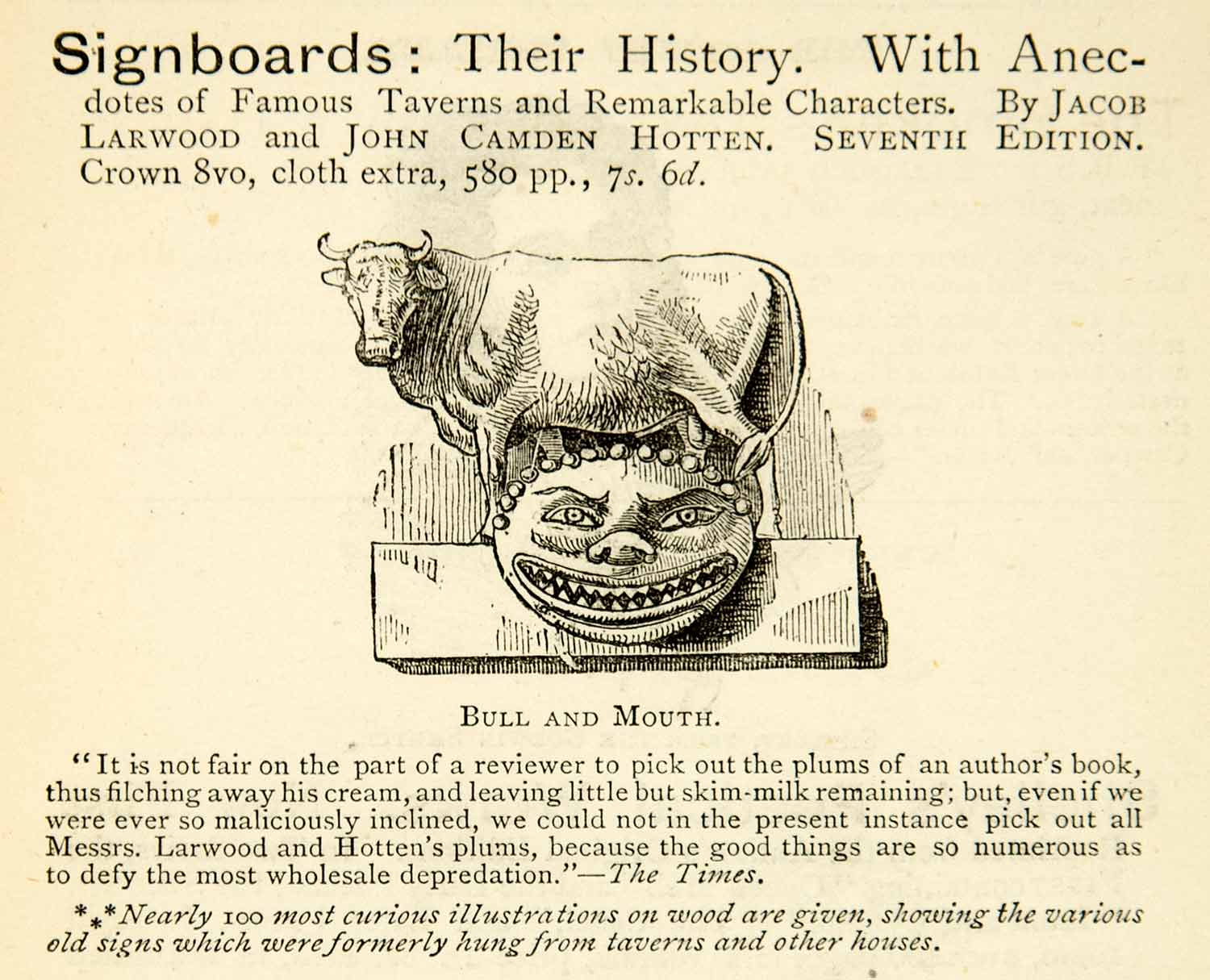 1872 Ad Signboards History Jacob Larwood John Camden Hotten Bull Mouth XEQA5