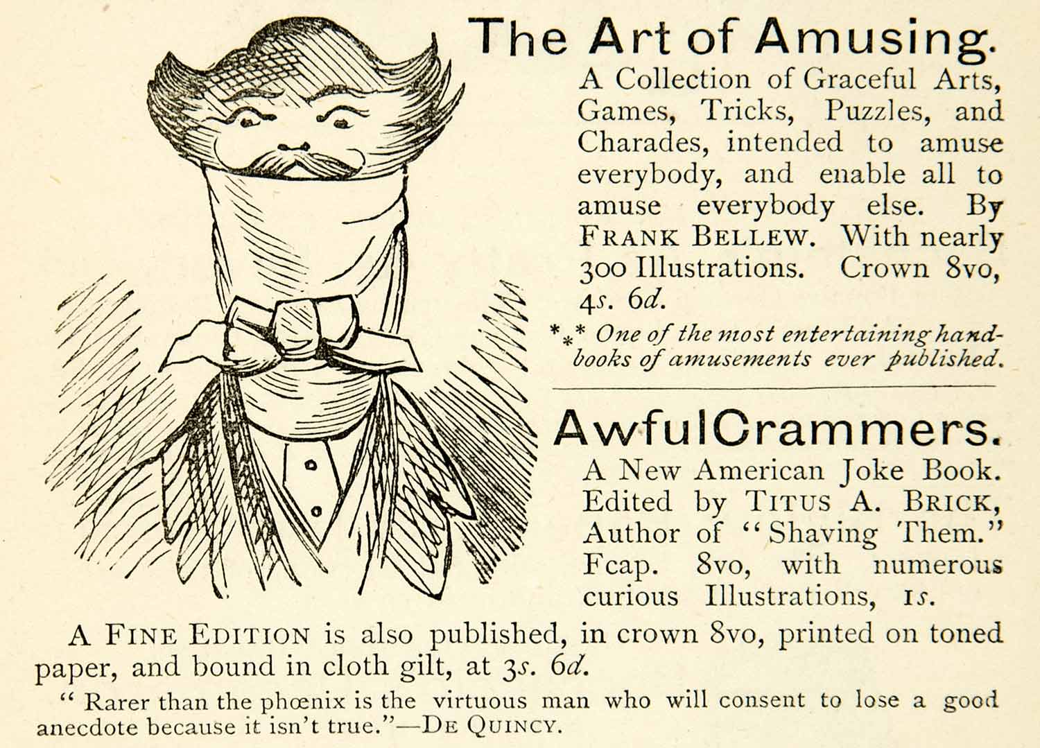 1872 Ad Art Amusing Frank Bellew Man Portrait Titus Brick Awful Crammers XEQA5