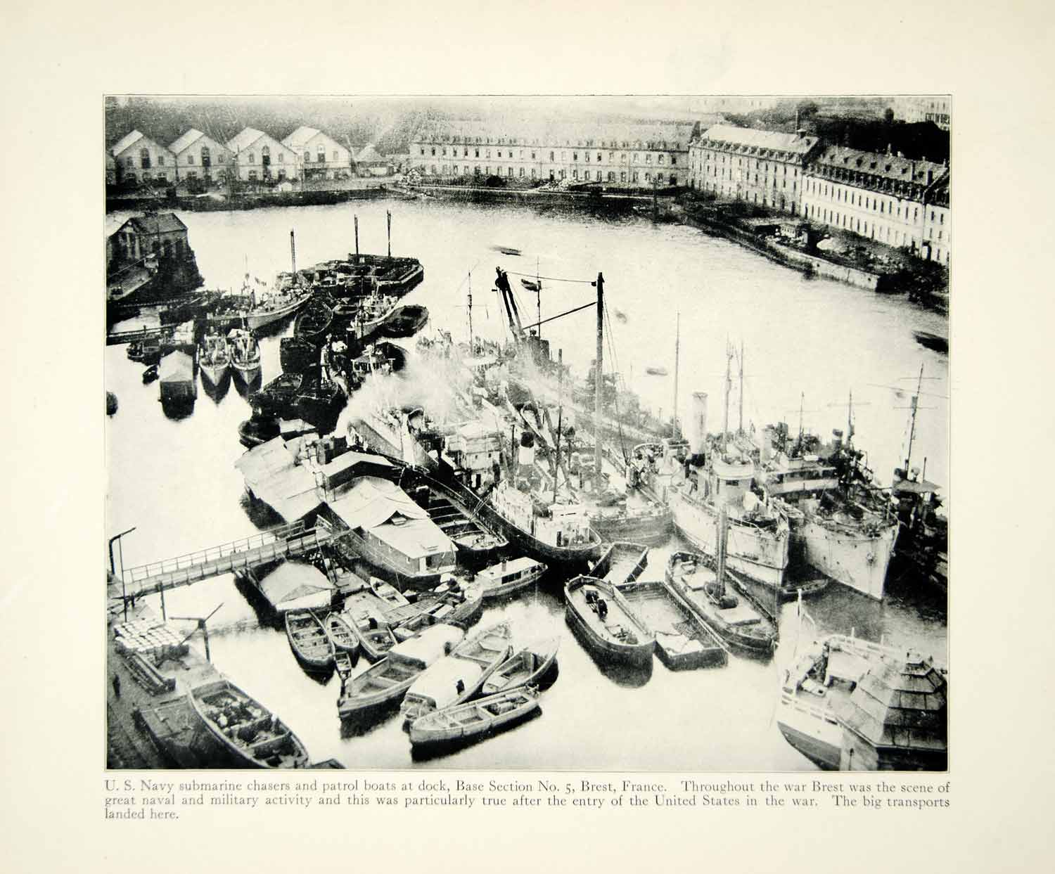 1934 Print WWI US Navy Ship Boat Dock Brest France Europe Military XEQA6