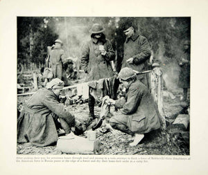 1934 Print WWI US Army Doughboys Soldiers Campfire Eastern Front Russia XEQA6