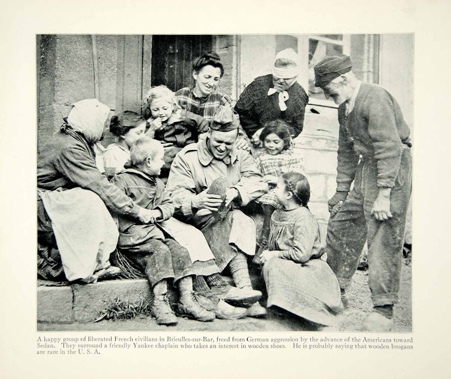 1934 Print WWI US Army Doughboy Children Soldier Brieulles-Sur-Bar France XEQA6