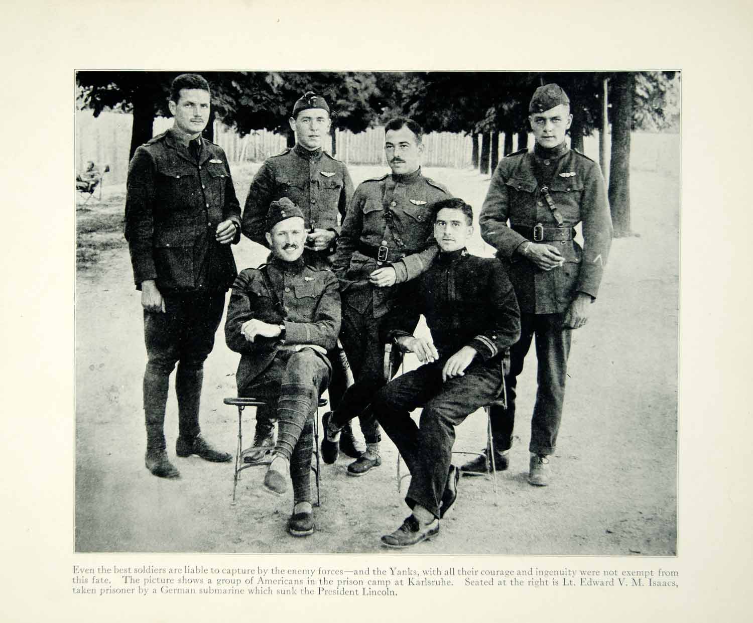 1934 Print WWI US Army Doughboys POW Soldiers Karlsruhe Prison Camp XEQA6