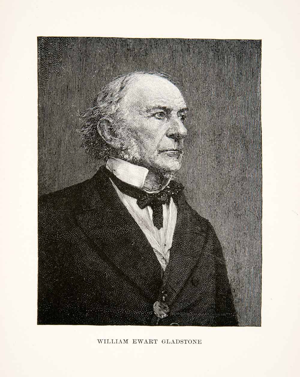 1897 Print Wood Engraving Portrait William Ewart Gladstone British Liberal XER1