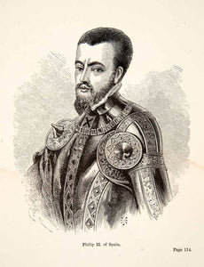 1867 Print Philip II Spain Netherlands Portrait Costume Armor Duke Count XER3