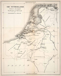 1867 Print Map Netherlands Beggars Holland Grandees Spain Luxemburg XER3