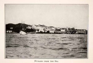 1918 Print Durazzo Sea Water Ship Boat Land City Durres Albania Tirana XER4