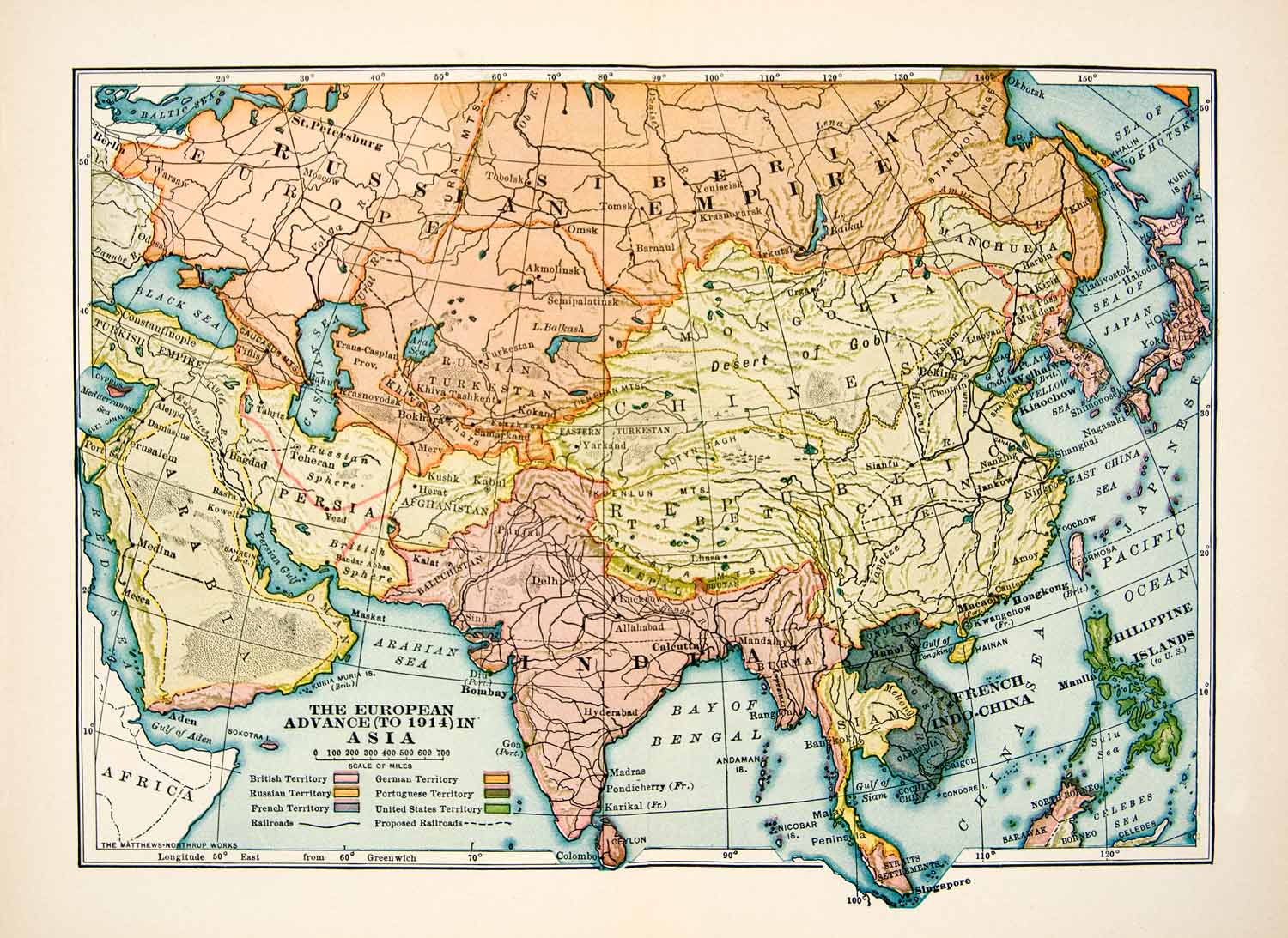 1930 Print Map European Territory Asia British Russian French German XER6