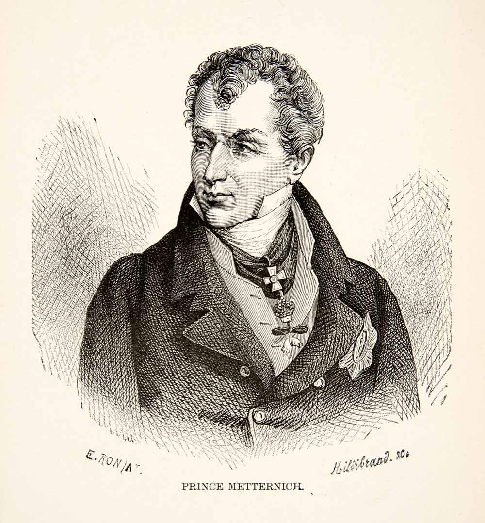 1904 Print Wood Engraving Portrait Prince Klemens von Metternich Austr ...