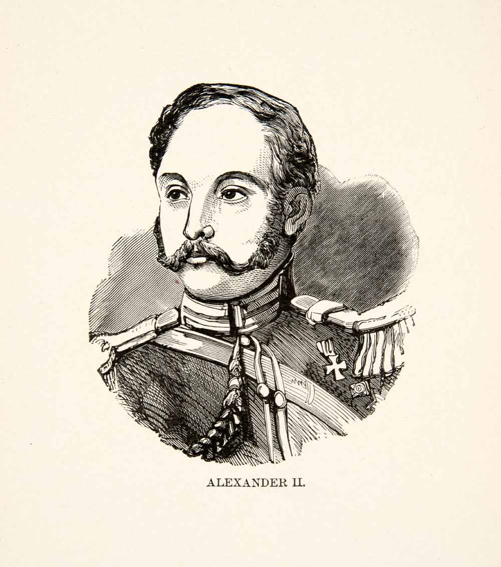 1904 Print Wood Engraving Portrait Alexander II Liberator Emperor Russian XER7