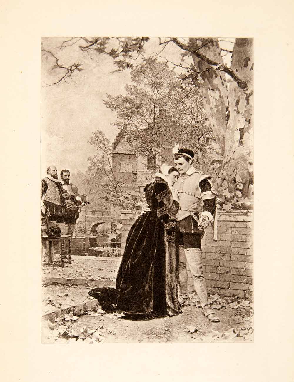 1901 Aquatint Photogravure Charles Sourbe Geuex Taking Leave His Fiance XER8