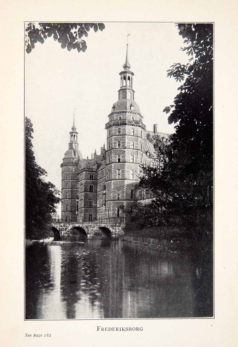 1913 Print Frederiksborg Water Palace Castle Denmark King Christian IV XER9