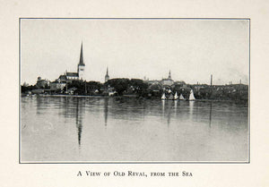 1921 Print Old Reval Sea Church Water Baltic Boats City Trees Cityscape XES3