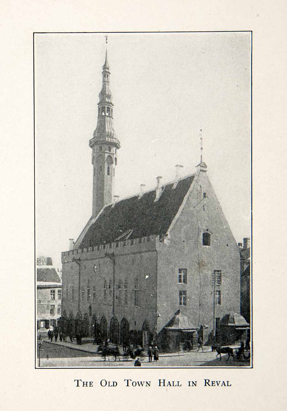 1921 Print Town Hall Reval Baltic States People Building World Heritage XES3