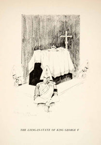 1937 Print King George V Sentry Crucifix Casket Lander Funeral Art British XES4