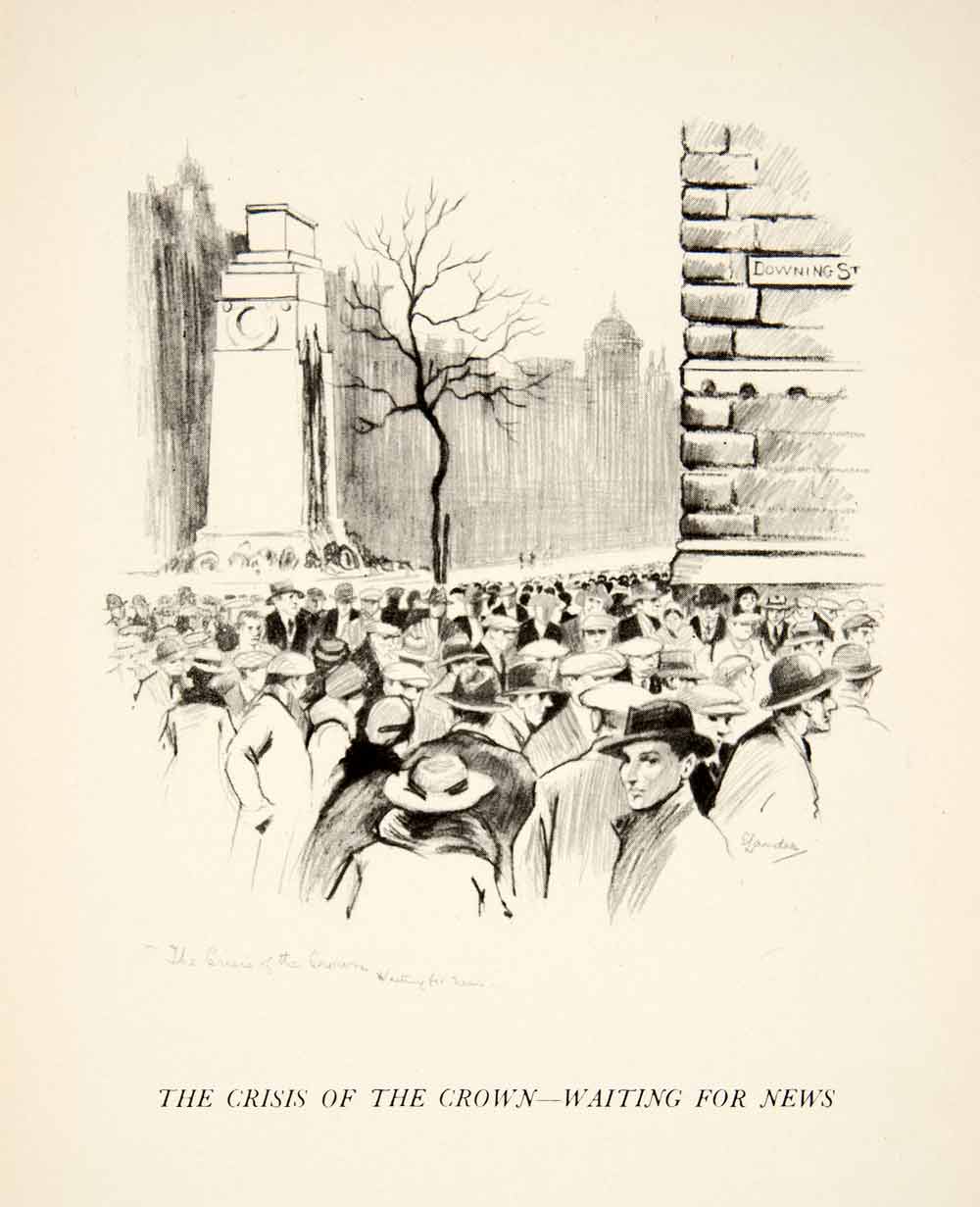 1937 Print Edgar Lander Crisis Crown King George V VI Albert Crowd Memorial XES4