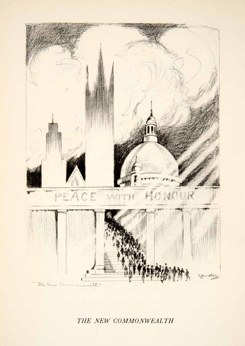 1937 Print Edgar Lander New Commonwealth Britain Peace Honour St Paul Big XES4