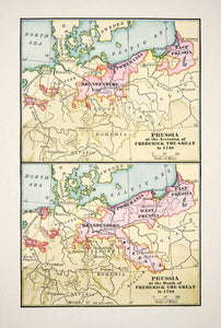 1907 Print Map Prussia Frederick Great Pomerania Sweden Bohemia Baltic Sea XES5