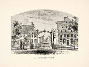 1894 Print Groningen Street Archway Buildings Dutch Netherlands Hondsrug XES6