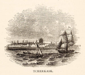 1881 Print Tcherkask Cherkessek Republic Russia Ship Sea Cityscape Port XET4