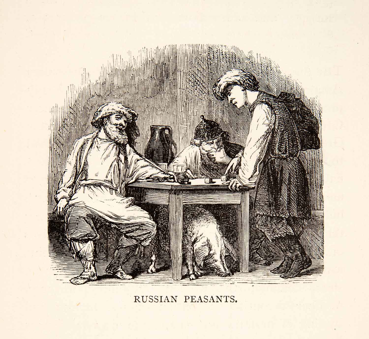 1881 Print Russian Peasants Portrait Pig Dine People Costume Fashion XET4