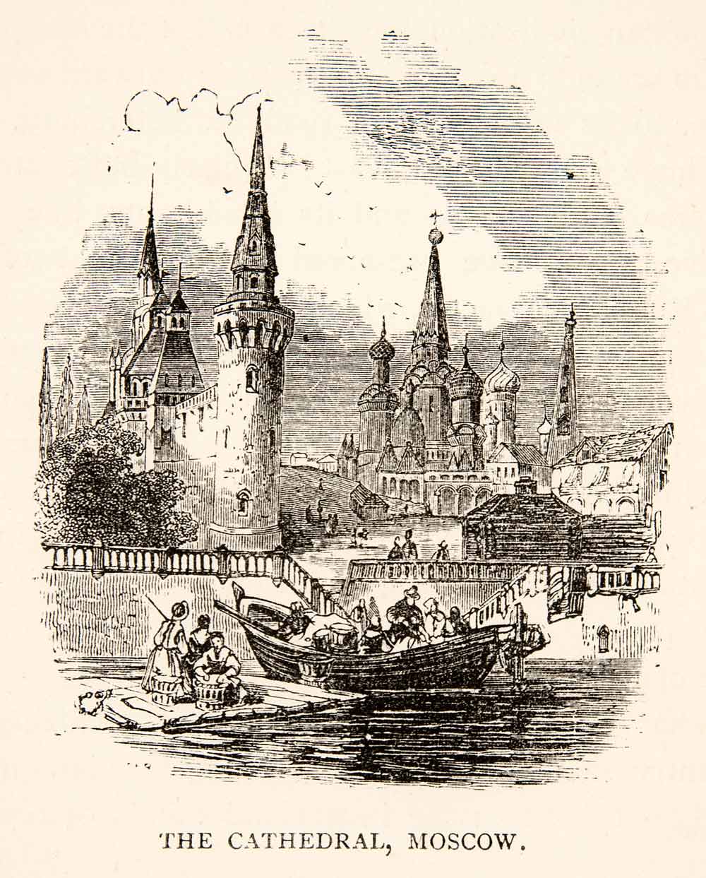 1881 Print Saint Basil Church Cathedral Red Square Moscow Russia Cityscape XET4