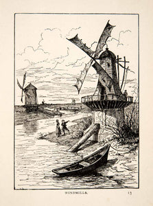 1903 Print Windmills Water Boats Netherlands Holland Belgium Bridge Milling XET5