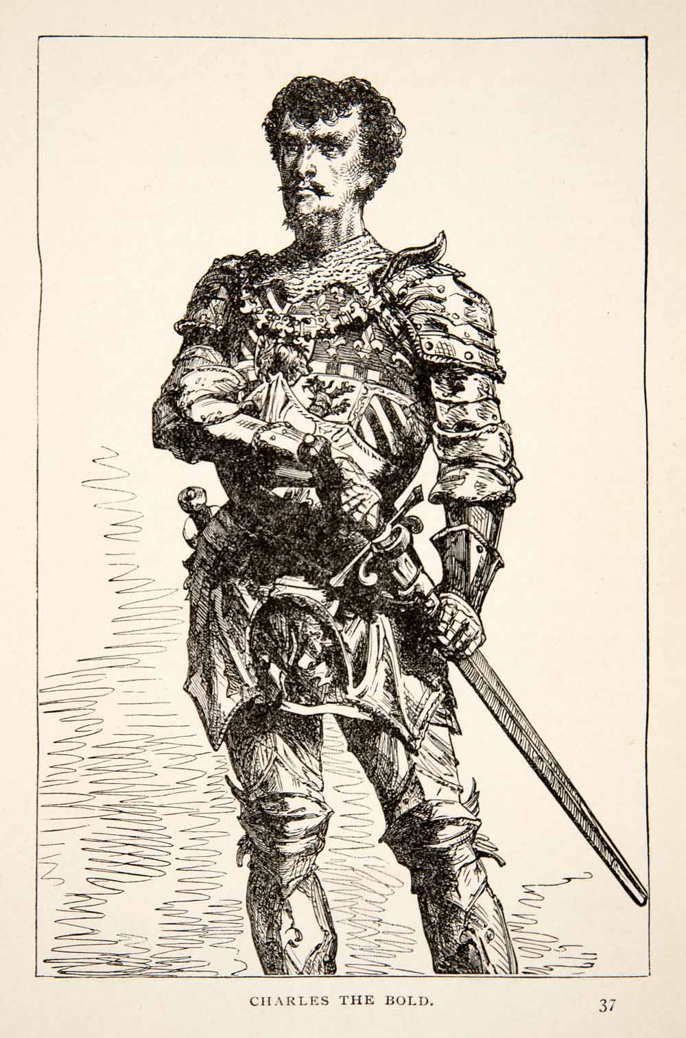 1903 Print Charles Bold Portrait Costume Armor Sword Rash Duke Burgundy XET5