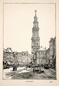 1903 Print Zutphen Tower Gelderland Netherlands Walburgkerk Kerktoren Count XET5