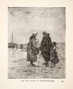 1903 Print Beach Scheveningen Women Children Dutch Hague Seaside English XET5