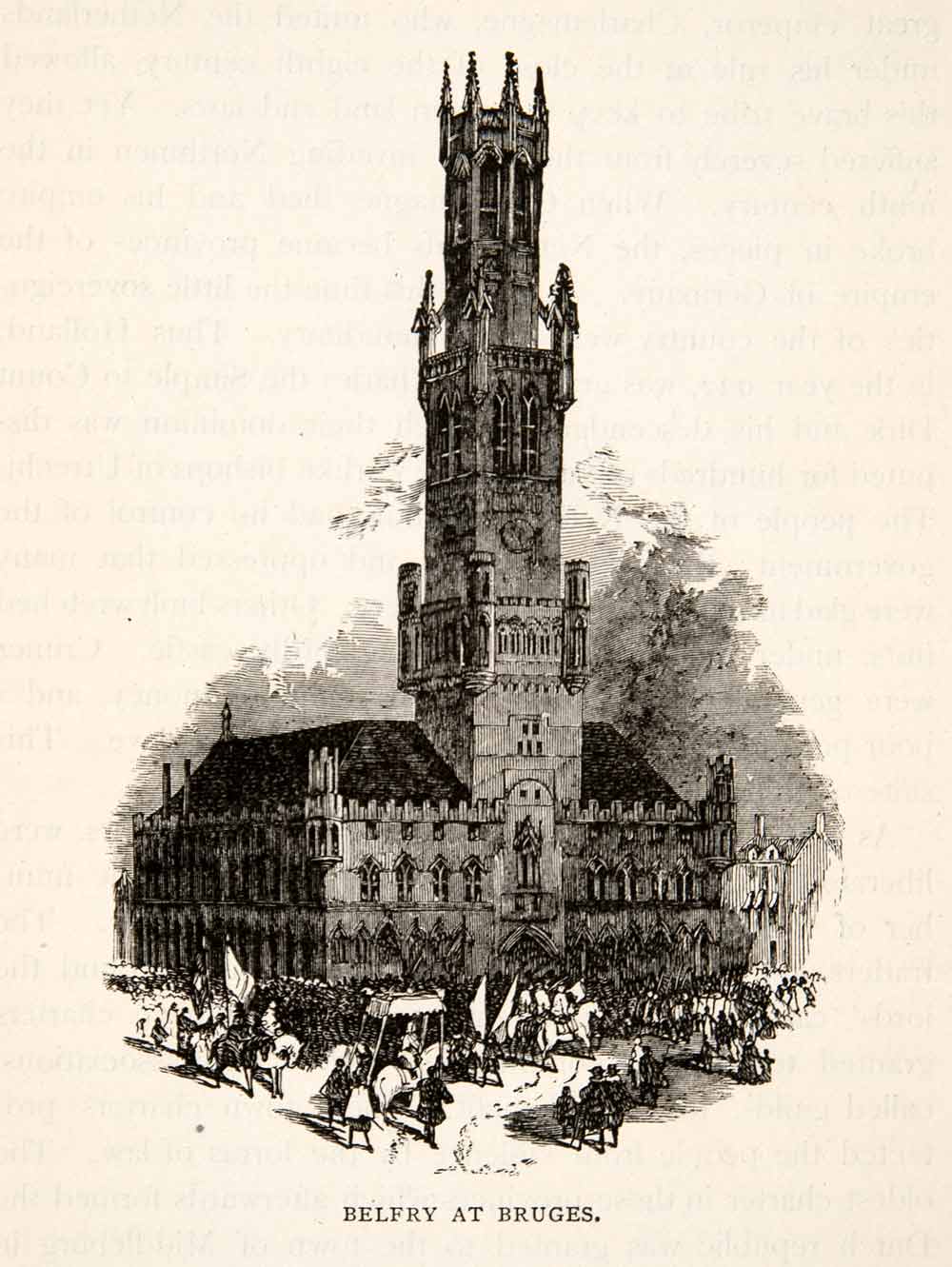 1903 Print Belfry Bruges Bell Tower Belgium Steep Staircase Market XET5