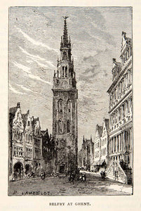 1903 Print Belfry Ghent Bell Tower Medieval Watchtower Jan van Haelst XET5