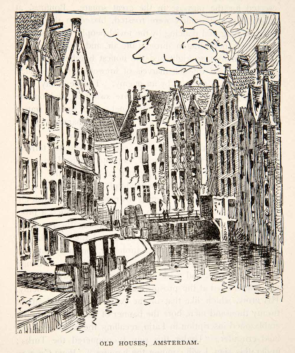 1903 Print Old Houses Amsterdam Water Canal Bridge Netherlands North XET5
