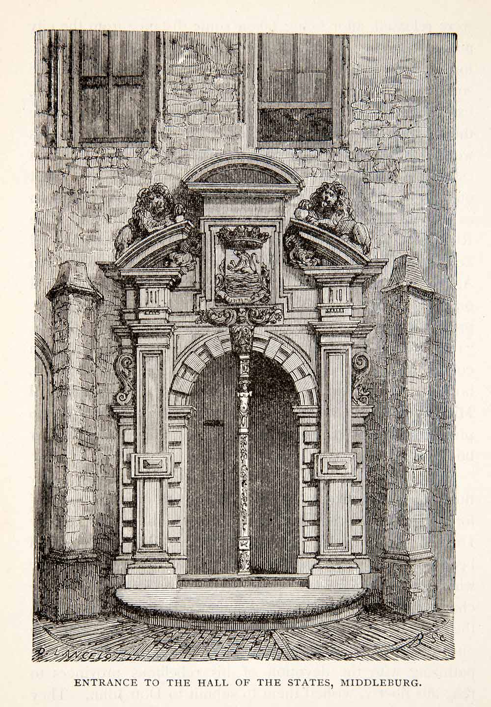 1903 Print Entrance Hall States Middelburg Netherlands Zeeland Lions XET5