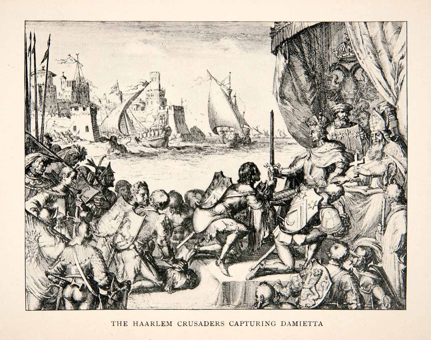 1903 Print Netherlands Haarlem Crusaders Capture Damietta Egypt Port XET7