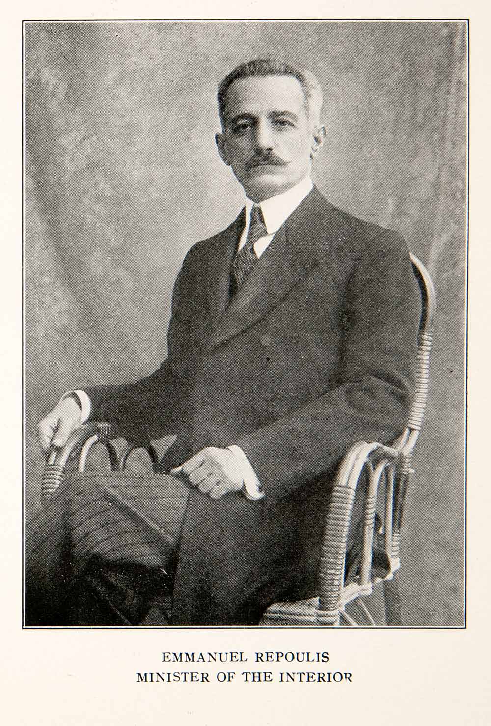 1918 Print Emmanuel Repoulis Minister Interior Greece Europe Government XET8