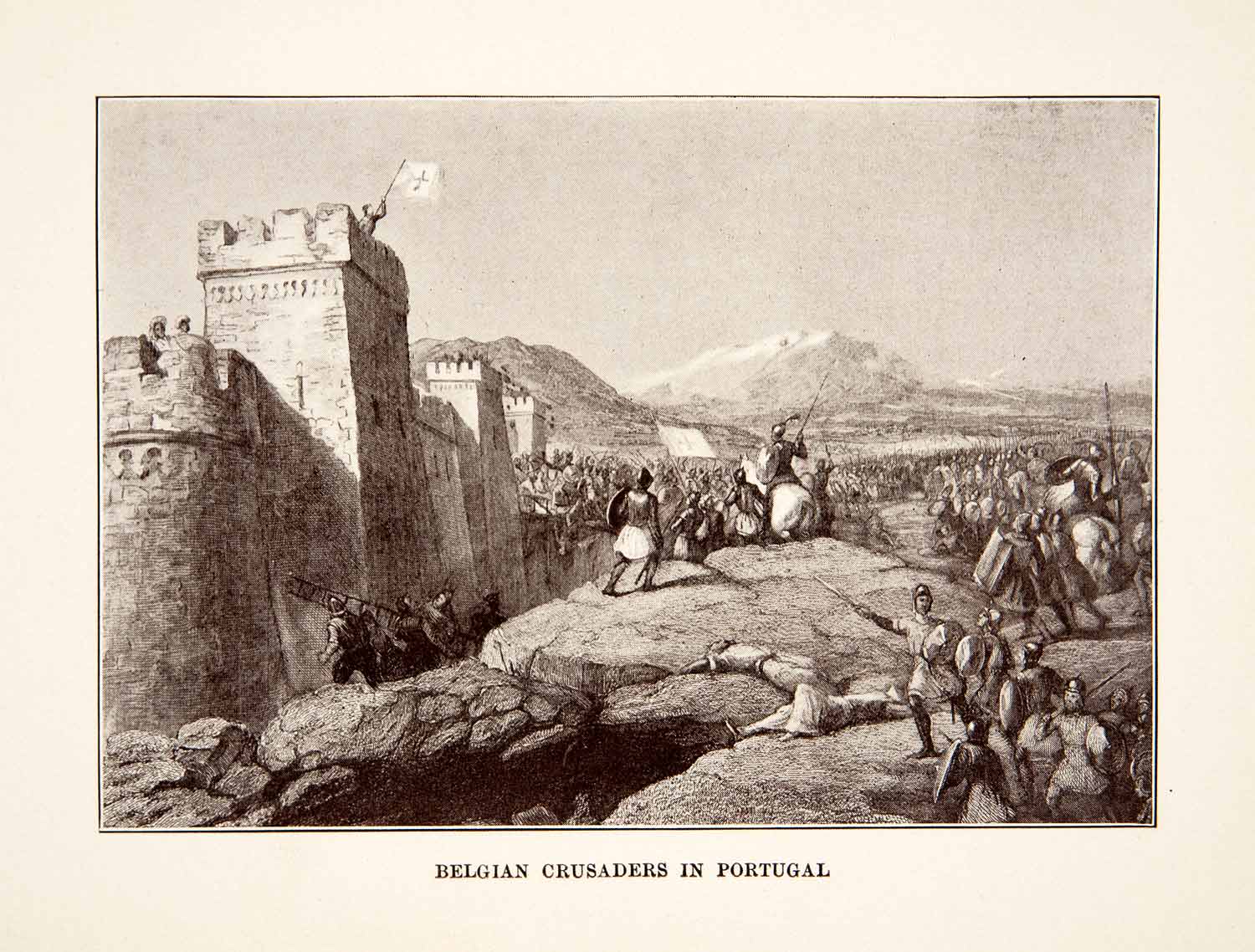 1912 Print Belgium Crusade Portugal Lisbon Reconquista Castle Fortress XEU3