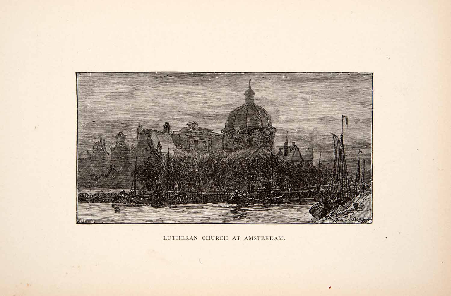 1900 Print Lutheran Church Amsterdam Ronde Lutherse Kerk Koepelkerk Singel XEW1