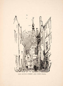1900 Print Old Dutch Street Town Hall Hotel De Ville Holland Netherlands XEW1