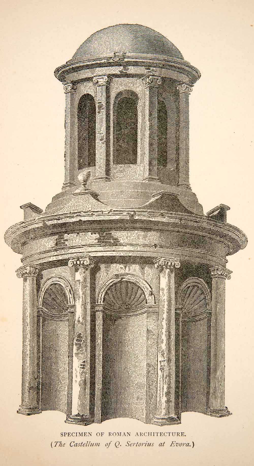 1895 Print Castellum Q Sertorius Evora Portugal Church Romanesque XEW3