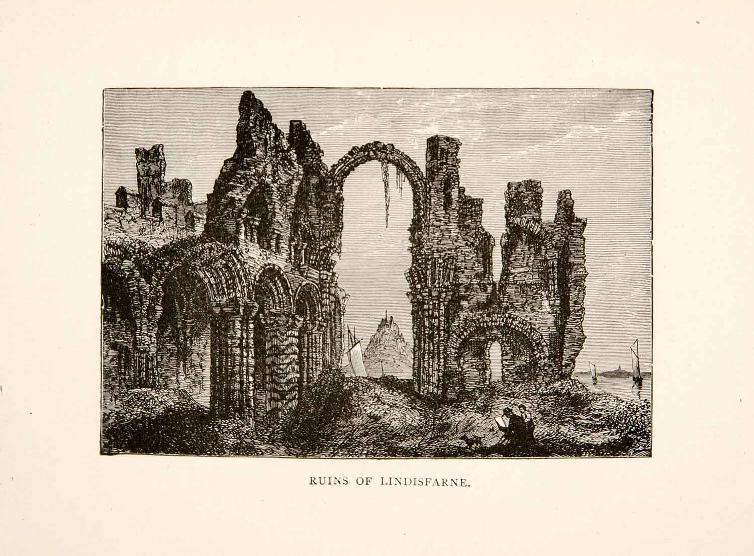 1893 Print Ruins Architecture Lindisfarne England Historic Landscape XEX4