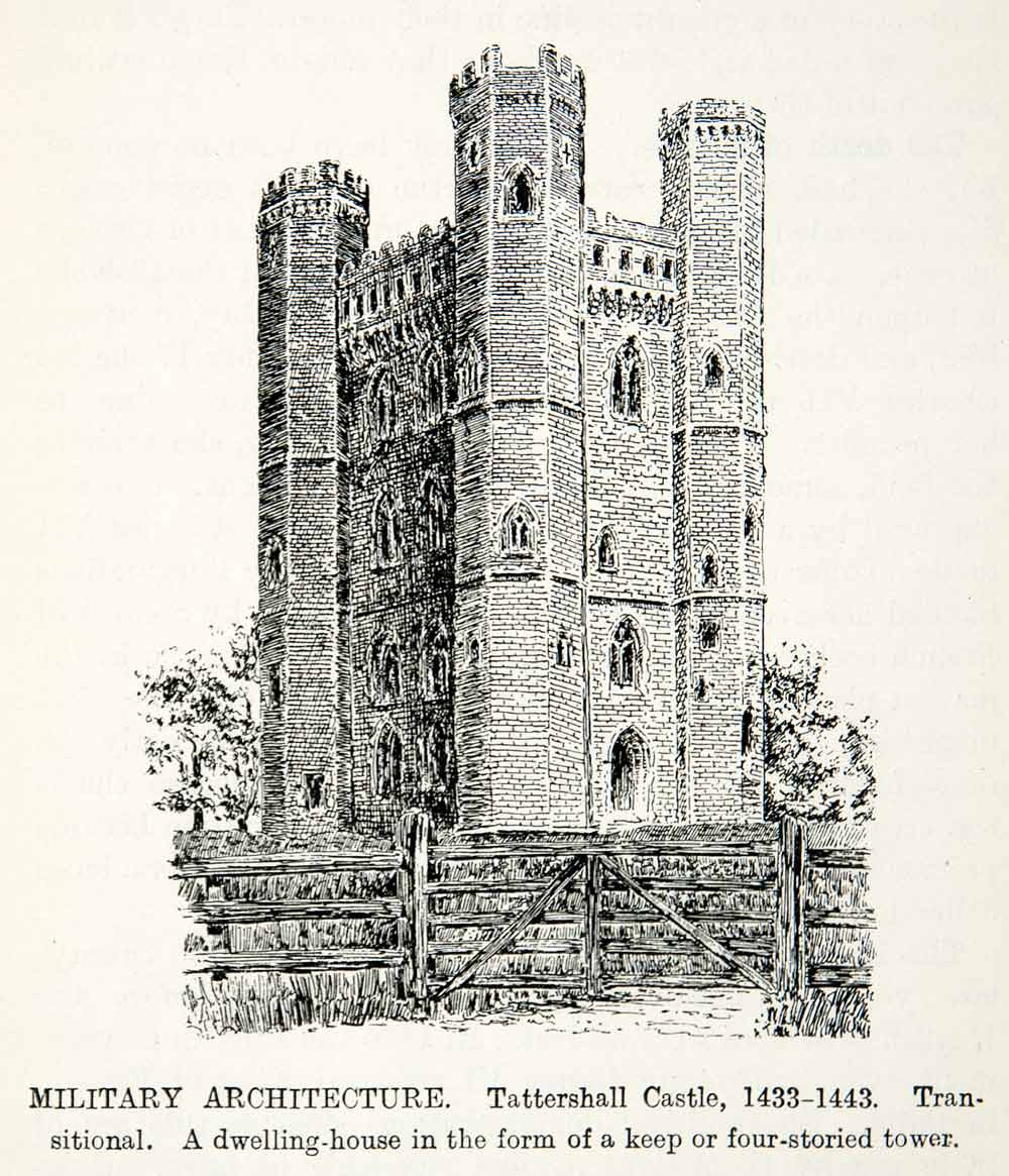 1922 Print Tattershall Castle Dwelling House Tower England Military XEX7