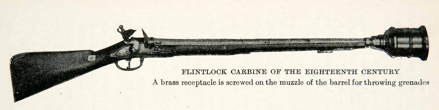 1922 Print Flintlock Carbine Eighteenth Century Brass Receptacle Muzzle XEX7