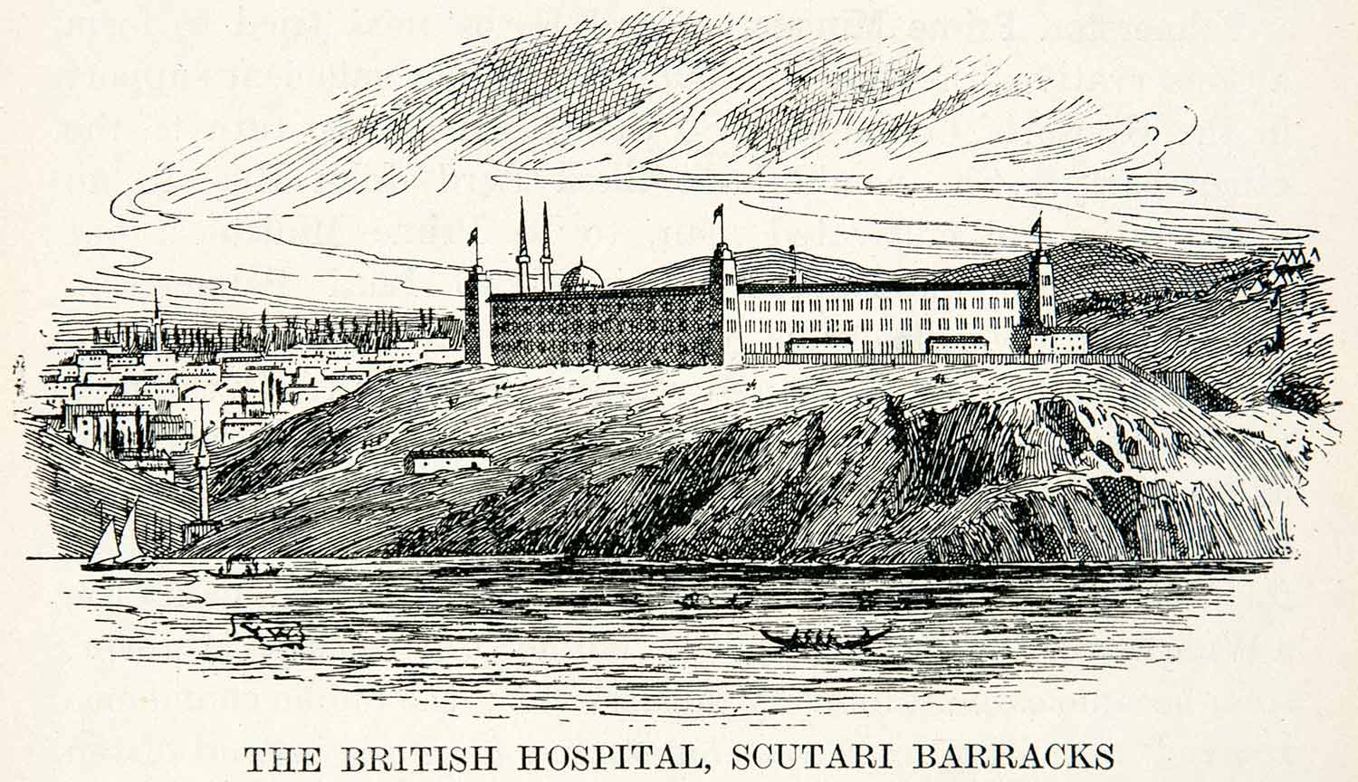 1922 Print British Hospital Scutari Barracks Water Cityscape Istanbul XEX7