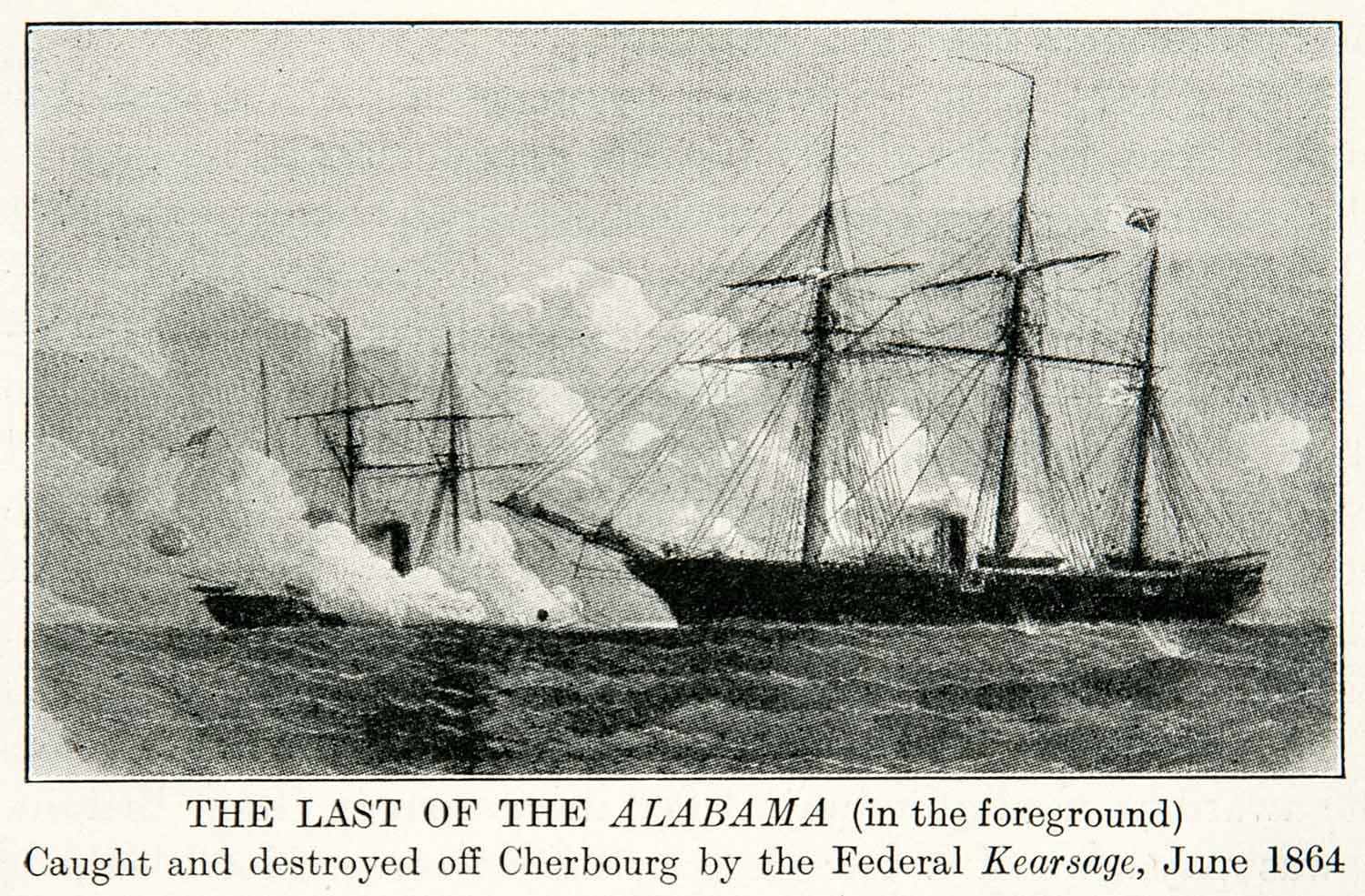 1922 Print Ship Steamer Alabama Destroyed Cherbourg Kearsage Birkenhead XEX7