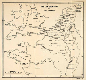 1932 Print Map England Brittany France Burgundy Lorraine Luxemburg Picardy XEX8