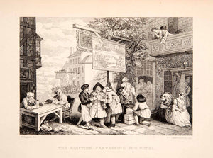 1848 Etching British Election Campaign Canvassing Voters London Street XEX9