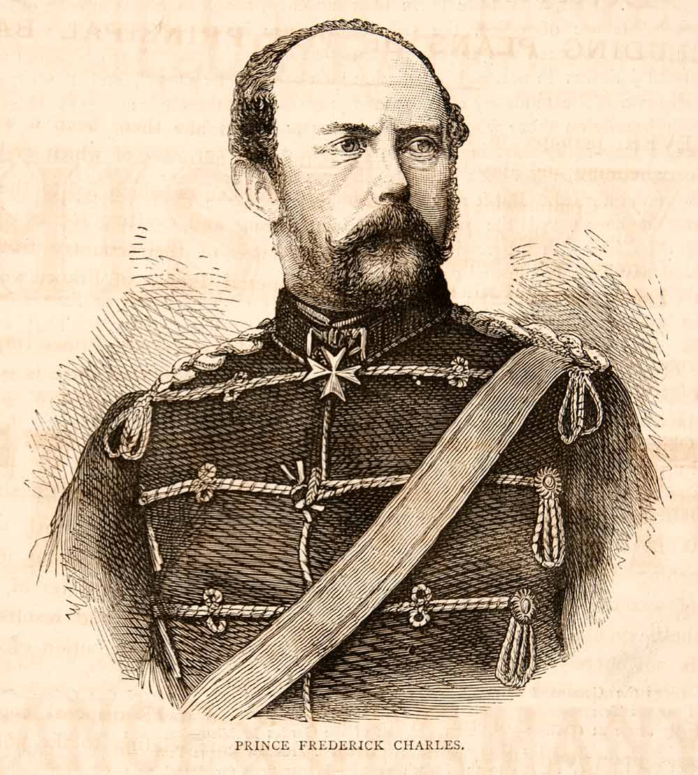 1874 Wood Engraving Portrait Costume Uniform Prince Friedrich Karl Prussia XEY1