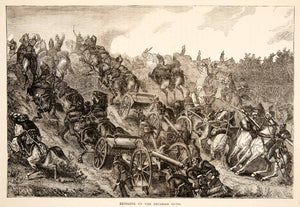 1874 Wood Engraving Franco-Prussian War Prussian Guns Hillside Battle XEY1