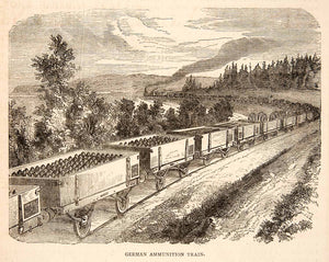1874 Wood Engraving German Ammunition Trains Railway Prussia Franco XEY1
