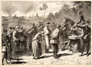 1874 Wood Engraving Wartime Field Justice Prisoners Franco-Prussian War XEY1